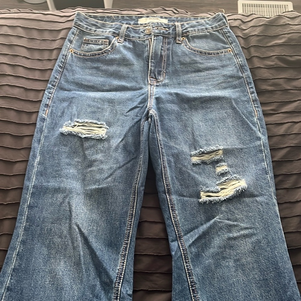 Rock N roll denim high rise palazzo flares, w 27, l 30